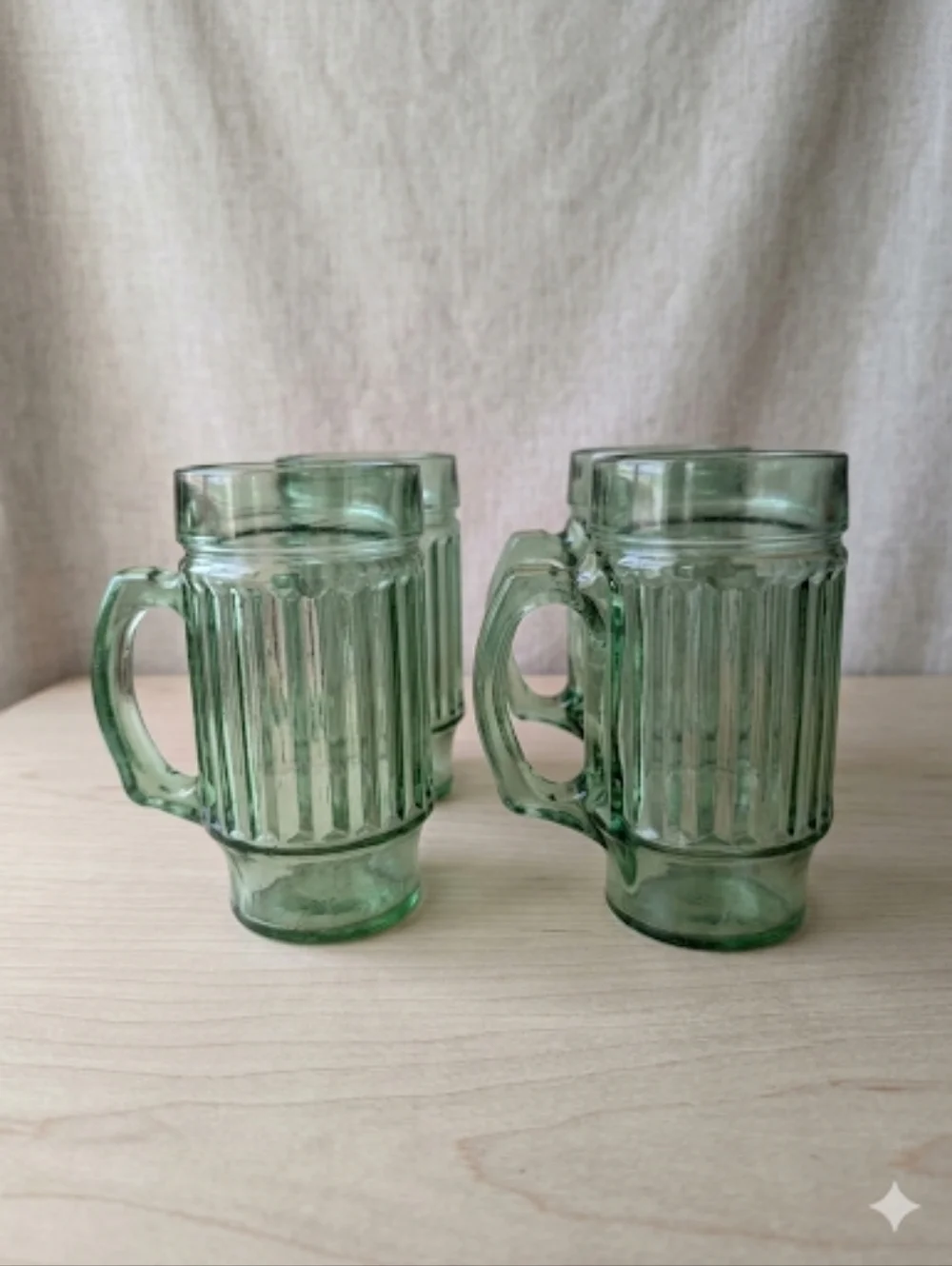 Vintage Emerald Green Fluted Beer Mugs - Set of 4